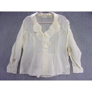 Coldwater Creek Shirt Womens PXL Blouse Ruffle Front Shimmer Ivory Y2K Vintage